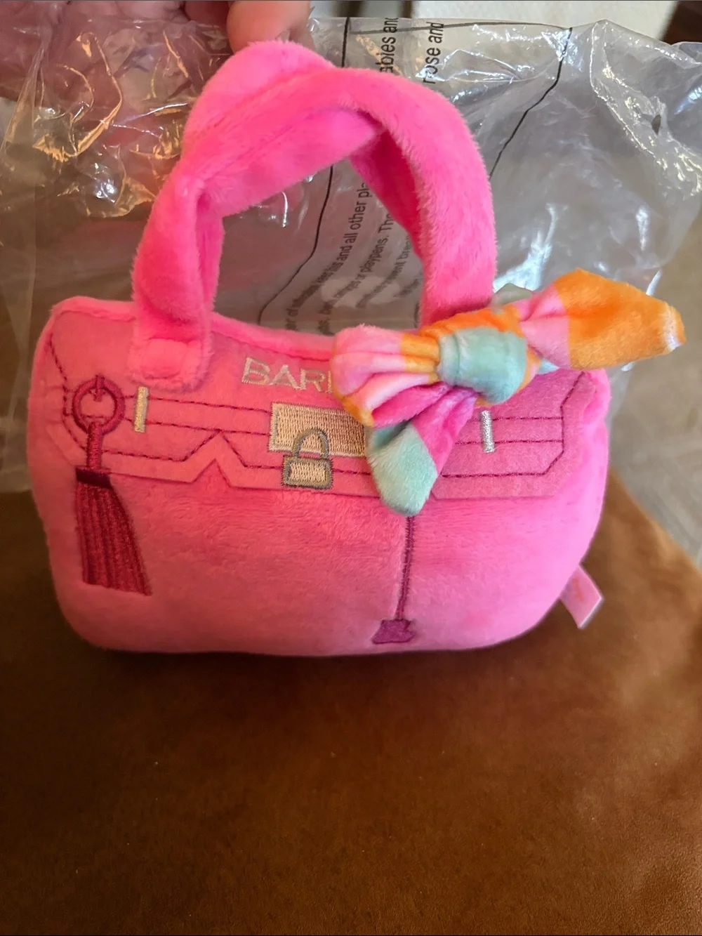 Barbie Pink Plush BARKIN Handbag with Rainbow Bow - Pet toy